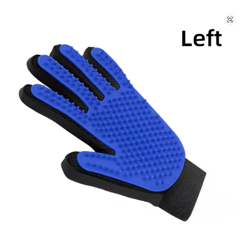 Silicone grooming glove, blue, left hand with textured nubs