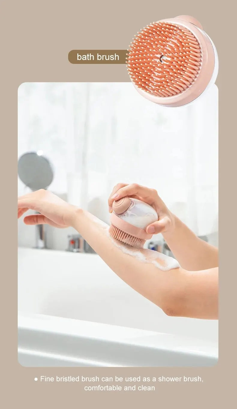 Orange silicone pet bath brush with dense bristles for gentle cleaning