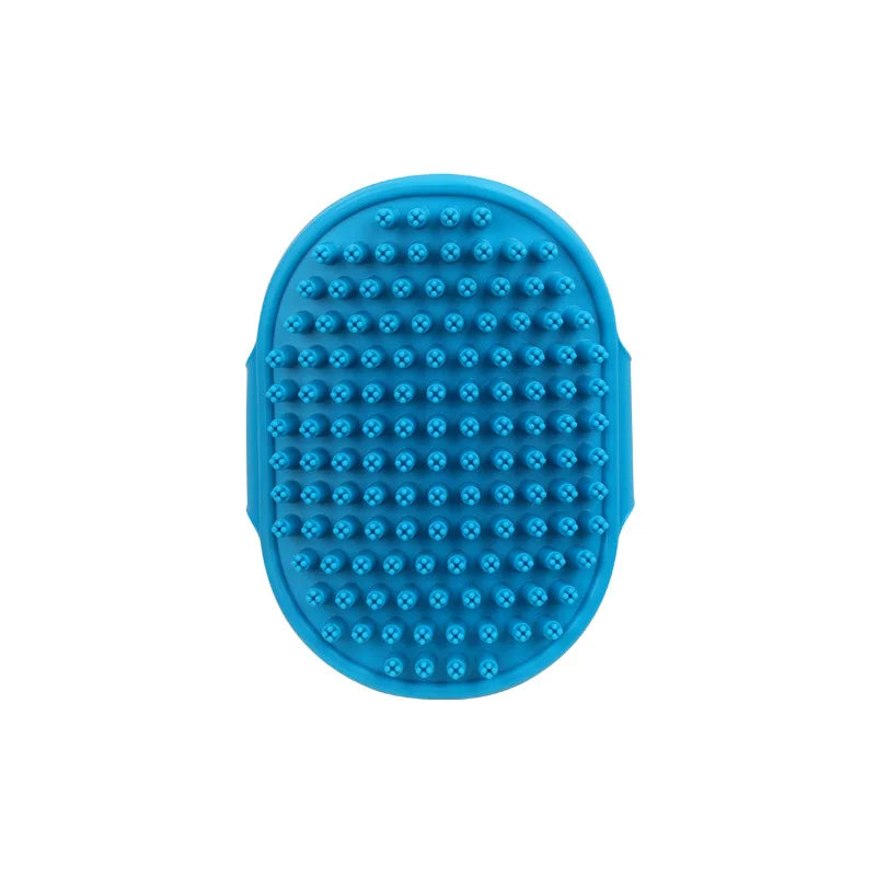 Blue rubber grooming comb for pets with raised massage nubs