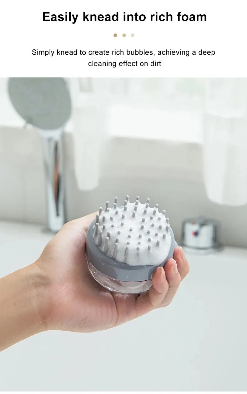 Grey silicone pet bath brush head handheld, lathering for deep cleaning