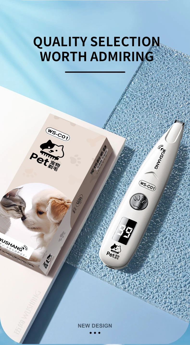 White electric pet grooming trimmer with control button and compact head