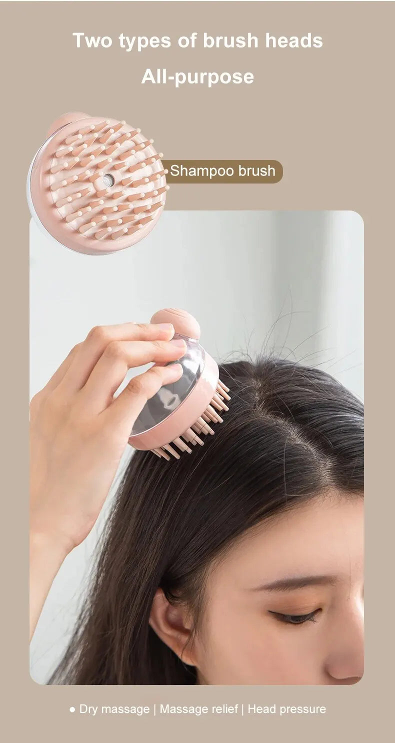 Pink all-purpose silicone pet brush head for scalp massage and hair washing