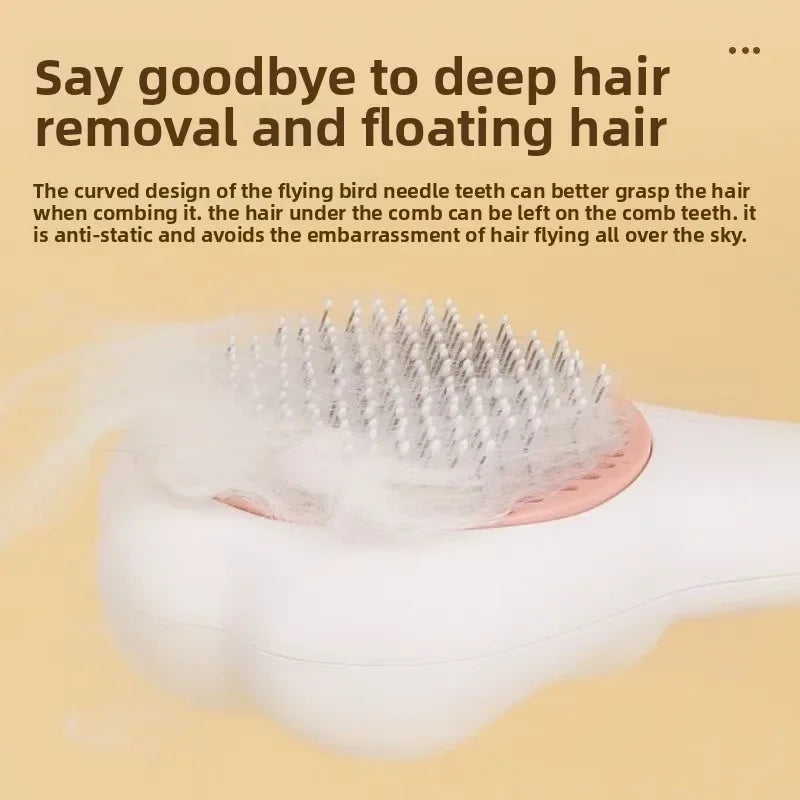 Pet grooming brush head with fine needle teeth on a pink base