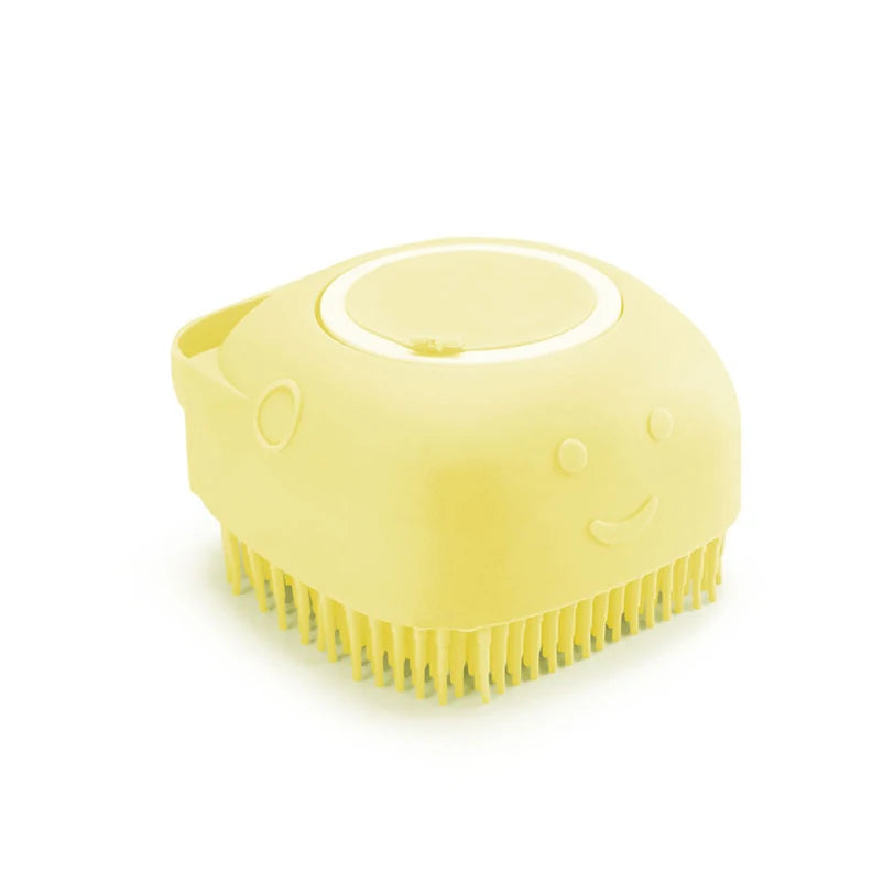 Pet bath massage glove scrubber in yellow with bristles